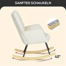 Rocking Chair, Velvet-Look Rocking Chair, Armrests, Rocking Chair With Wooden Feet, Lounge Chair For Living Room, Bedroom, Beige - 米色 - 查看 4
