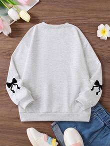 2pcs/Set Girls Outfit, Round Neck Sweatshirt With Number 23 Print Paired With Simple Casual Polka Dot Flared Pants, Comfortable Autumn/Winter New Girls Set - Light Grey - View 5