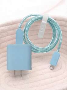 5 buah Casing Pelindung Charger & Penggulung Kabel TPU Biru Solid Matte Anti-Jatuh, Kompatibel dengan Charger Apple 18W/20W, Aksesori Digital Warna Solid Minimalis Premium - Biru Beku - View 7