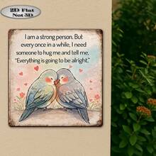 1pc Vintage Distressed Tin Sign With Cuddling Bird Couple And Heartwarming English Quote, Metal Wall Decor For Garden, Yard And Home - A - View 9