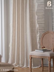 Bubaba Bohemian Style Linen Texture Semi-Sheer Curtains With Ruffle Trim, Beige Striped Semi-Transparent Curtain Fabric, Suitable For Living Room And Bedroom, Rod Pocket Farmhouse Style Curtains - Beige - View 8