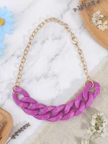 Decorative Pet Necklace (Dog Accessory), Solid Color Acrylic Chain Design With Adjustable Gold Metal Extension Chain, Fashionable And Photogenic, Suitable For Small To Medium Dogs And Cats - Purple - View 2