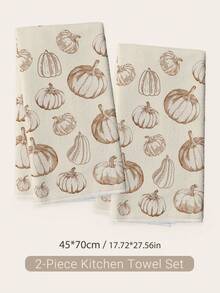2pcs Minimalist Autumn Pumpkin Pattern Kitchen Towels, Soft Polyester Material Dish Cloths, Suitable For Kitchen Decor, Cleaning, Holiday Party Decoration, Kitchen & Bathroom Essentials, Home Decor, Housewarming Gift - Multicolor - View 11