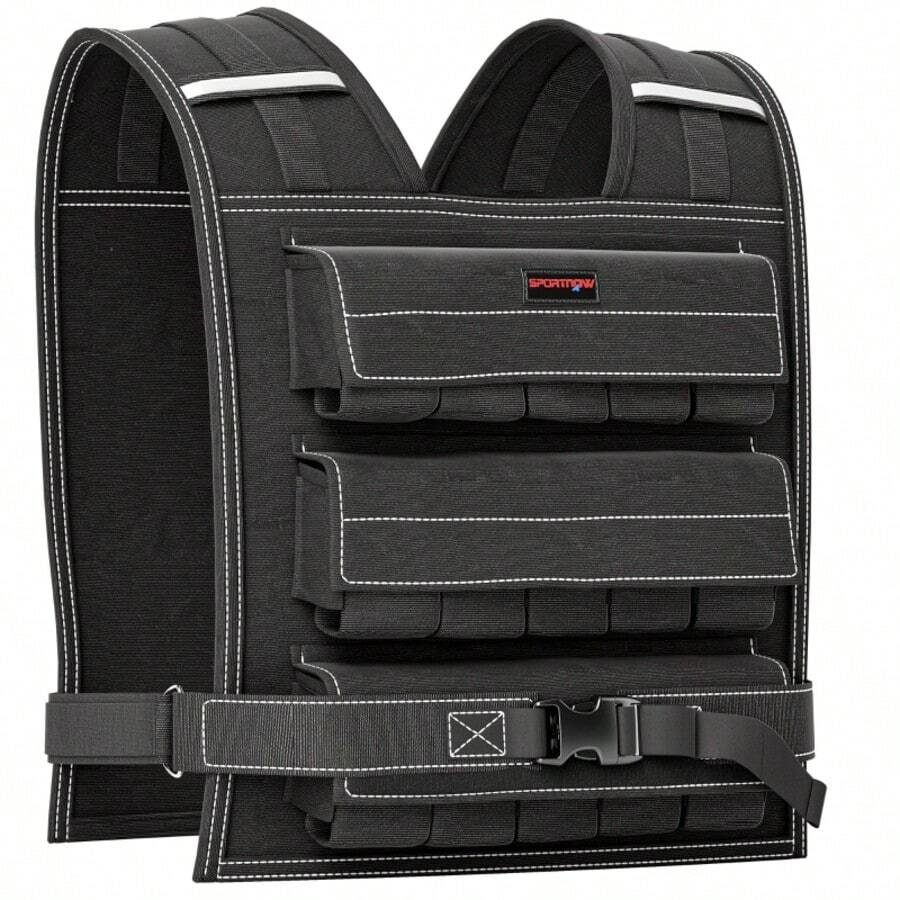 15KG Adjustable Weighted Vest, Running Weight Vest With Removable Metal Weights, Reflective Strips, Adjustable Training Vest For Strength Workout, Fitness, Running And Exercise - Black - View 1
