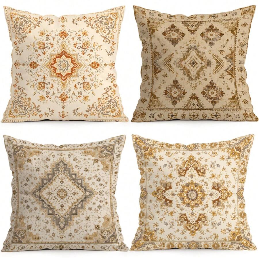 4pcs/1pc Bohemian Vintage Persian Pattern Pillow Covers, Single-Sided Print Cushion Covers, Suitable For Living Room Bedroom Home Decor, All-Season Use Pillow Covers - Multicolor 02 - View 1