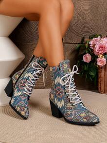 Botas de Tornozelo Elegantes Femininas Outono/Inverno Casual Confortável 2025 Nova Bege Salto Baixo Bico Fino Cor Sólida Zíper Traseiro Sola de PU, Adequada para Compras, Férias, Viagens, Deslocamento, Dia dos Namorados Branco, Halloween, Cyber Monday - Azul - Visão 3