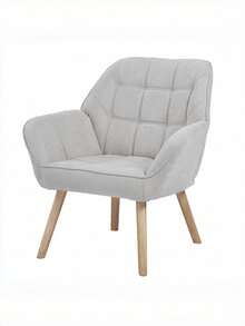 Modern Accent Armchair With Button Tufted Back & Wide Arms, Solid Wood Frame And Soft Grey Fabric, Comfortable Reading Chair For Living Room, Bedroom, Office-Grey - Grey - View 4