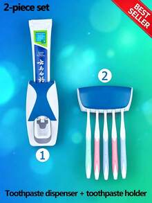 2件組自動牙刷與牙膏擠壓器套組，壁掛式牙膏擠壓器與牙刷架套組，全自動牙刷架＋牙刷收納架套組，免鑽孔壁掛式5格牙刷架，適合兒童、家庭與浴室使用，母親節禮物 - 彩色 - 查看 13