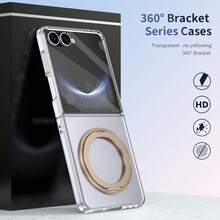 VIETAO 360度旋轉隱形支架透明材質手機殼，適用於 Galaxy Z Flip 8 7 6 5，附強化玻璃螢幕保護貼 - 金色 - 查看 3