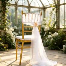 10pcs Elegant White Chiffon Chair Back Covers Set, Corridor Wedding Chair Back Decoration, Church Chiffon Banquet Ceremony Reception Chair Set, Photography Props, Birthday Party Home Decor - White - View 10
