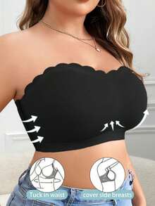 Plus Size Solid Color Front Button Minimalist Casual Wireless Bra - Black - View 3