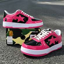A BATHING APE 1雙中性款亮色 BAPE STA 星形 Logo 低筒休閒通勤運動運動鞋 - 鏡面桃紅黑 - 查看 1