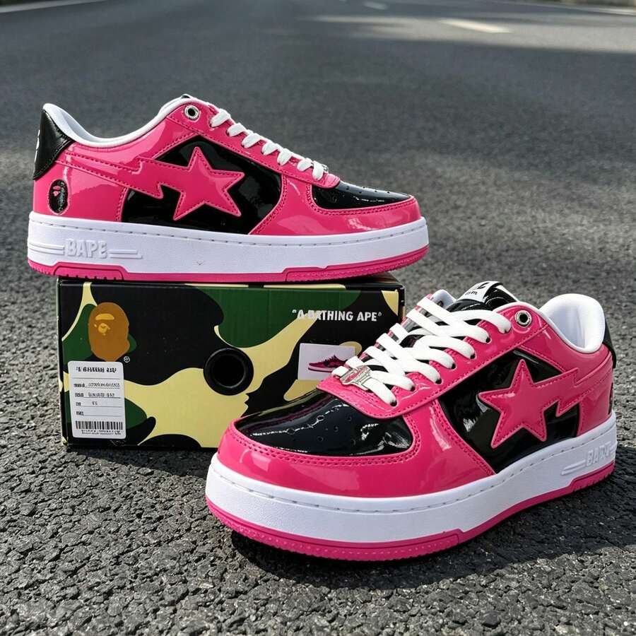 A BATHING APE 1雙中性款亮色 BAPE STA 星形 Logo 低筒休閒通勤運動運動鞋 - 鏡面桃紅黑 - 查看 1
