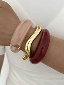 3/1pc Vintage Minimalist Casual Style Women's Wavy Shaped Acrylic And CCB Material Multi-Color Open Ring Bangle Suitable For Daily Wear Stackable Perfect Gift For Holidays - Multicolor - View 4
