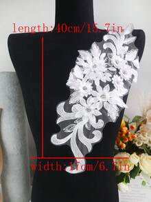 39 厘米 X 16 厘米刺绣串珠蕾丝贴花补丁适用于 DIY 婚纱、演出服装装饰 - 白色 - 查看 6