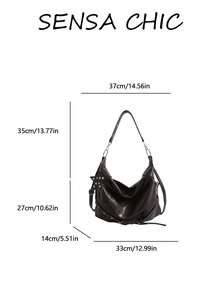 Glossy Solid Color Leather Textured Pattern Coffee Brown Shoulder Crossbody Large Capacity Soft Bag Cool Street Vintage Cargo Style Style Wrinkled Soft Leather Large Capacity Shoulder Bag Daily Commute Shopping Short Trip - Coffee - View 2