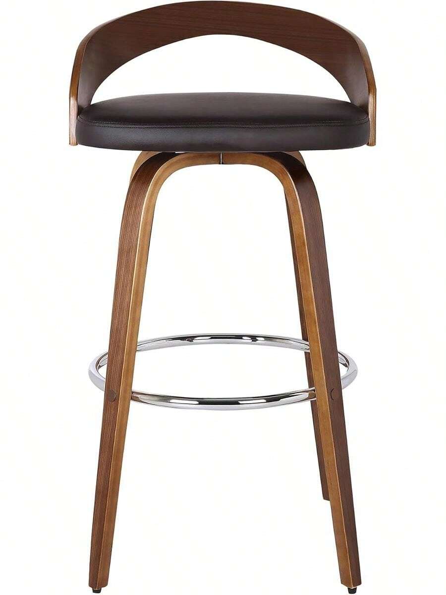 Sonia - Taburete Giratorio Moderno de 26 Pulgadas de Altura del Asiento de Mediados de Siglo para mostrador de Isla de Cocina en Piel sintética café y Madera de Nogal - Marrón - Ver 1