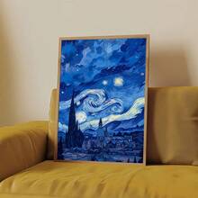 1pc/Set Abstract Starry Sky Canvas Wall Art, Swirling Blue Sky And Village Poster, Post-Impressionist Masterpiece Print, Dreamy Bedroom And Study Decor, Neutral Bedroom Living Room Decor, Modern Home Decor, Unframed - Retro - View 6