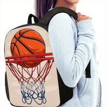 Basketball-Rucksack 3-teilig, inklusive Rucksack, Lunchbox und Federmäppchen, geeignet für den täglichen Schulgebrauch, Bergsteigen und Outdoor-Sportarten. - 3-teiliges Set - Übersicht 6