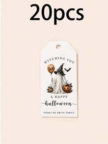 Custom Halloween Gift Tag, Spooky Personalized Greeting Card For Party Favor Bags And Gift Wrapping, Customized Witch Ghost Message Tag, Customizable Text Holiday Favor Label For Family, Friends, Trick Or Treat, Fall Party Gifts - Style a - View 7