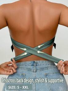 Women's Front Button Shell Edge Simple Slim Fit Casual Non-Wired Bra - Green - View 3