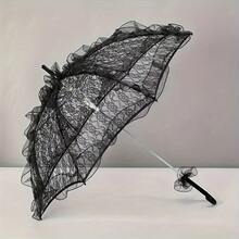 Elegant Romantic Lace Wedding Umbrella, Romantic Bride Lace Parasol With Ruffle Decor, Perfect For Photography Studio, Wedding, Party Use 7AFQ - F-Black - View 2