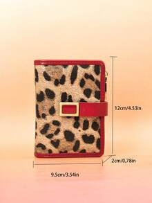 Women's Short Colorblock Patchwork Wallet, Fashionable Leopard & Tree Pattern Multifunctional ID Holder, Exquisite Fashion Snap Closure Large Capacity Zipper Card Holder Coin Purse, Lightweight & Convenient For Young Students, Suitable As Holiday Gift - Red - View 6
