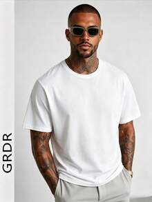GRDR Men's Summer Solid Color Round Neck Short Sleeve, Fashion Classic Solid Color Short Sleeve, Suitable For Casual Versatile Style - White - View 6