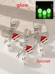 1pc/Multi-Piece Unisex Resin Cartoon Glow-In-The-Dark Expression Teeth Pendant Medical Box Pliers English Letter Charm Keychain Creative Bag Key Hanger - Multicolor - View 3