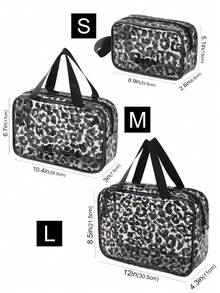 Large Capacity Fashionable Leopard Print Travel Toiletry Bag, Dual Handle Transparent Waterproof Makeup Storage Bag, Portable Women's Storage Bag, Bohemian Style, Suitable For Bathroom, Travel, Vacation, Gym, College Dorm, Weekend Outings And Daily Storage, Back To School Bag, Travel Bag, School Supplies, Gift - Black - View 9