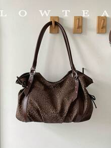 low tea 1 buah Tas Bahu Kulit PU Minimalis Bergaya Vintage dengan Gesper, Cocok untuk Bepergian, Berbelanja, dll. - Kopi - View 10