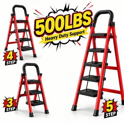 Multifunctional Folding Household Ladder, With A Load Capacity Of 500 Pounds, , Sturdy, Convenient, Stylish, Perfectly Sized, Equipped With A Ty Lock, Non-Slip Foot Pads, And A Three-Layer Anti-Rust Design