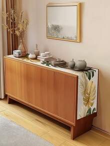 1pc Elegant Gold Tropical Monstera Leaf Print Table Runner, Summer New Modern Luxury Style Polyester Printed Long Tablecloth, Original Design Exquisite Texture, Rectangular Dining Table Decor Cloth, Home Decoration - Gold - View 6