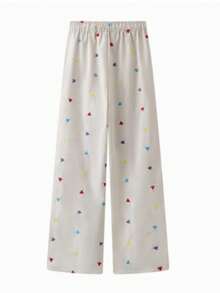 Women's Old Money Style Heart Embroidery Linen Casual Versatile Wide Leg Pants White - White - View 5