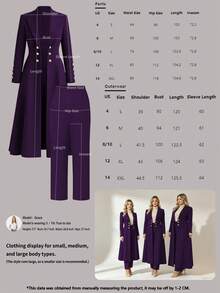 女款春夏/秋冬優雅通勤兩件套，橄欖綠長版收腰復古英式雙排扣設計西裝外套搭配簡約休閒直筒長褲 - 紫色36 - 查看 9
