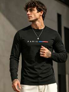 3pcs Men's Crew Neck Long Sleeve T-Shirts, Paris Graphic Print Casual Basic Style Autumn Daily Wear Tops - Multicolor - View 5