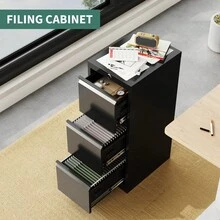 Mueble oficina archivero acero 3 cajones con candado para documentos A4 F4 Letter Legal, guardado  y ordenado de archivos - Negro - Ver 3