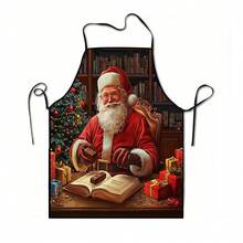 1pc Christmas Santa Claus, Christmas Bell, Christmas Snowflake, Christmas Reindeer, Christmas Tree, Christmas Snowman, Christmas Penguin, Christmas Cartoon Animal Pattern Chef Apron, Apron, Suitable For Home Decor And Kitchen Use. Made Of 100% Polyester Material, Designed As Sleeveless Style, Perfect For Home Kitchen, Outdoor BBQ Cooking. This Printed Apron Is Unisex, Machine Washable And Reusable, A Kitchen Essential - Multicolor - View 9