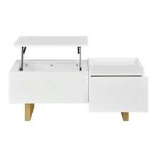 Height-Adjustable Coffee Table, MDF Coffee Table With Storage And High-Gloss Finish, Coffee Table With Drawer And Iron Legs, Modern Living Room Table - White - View 10