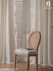 Bubaba Bohemian Style Linen Texture Semi-Sheer Curtains With Ruffle Trim, Beige Striped Semi-Transparent Curtain Fabric, Suitable For Living Room And Bedroom, Rod Pocket Farmhouse Style Curtains - Beige - View 10