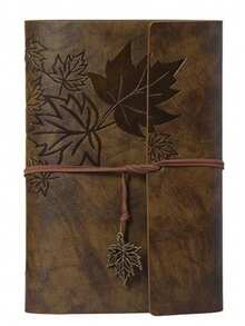 Unisex Diary Notebook, Brown Leather Sketchbook Classic Spiral Bound Notebook, Unlined Kraft Paper Refillable Journal Travel Diary, Suitable For Writing Ideal Gift (Leaf) - Multicolor - View 2