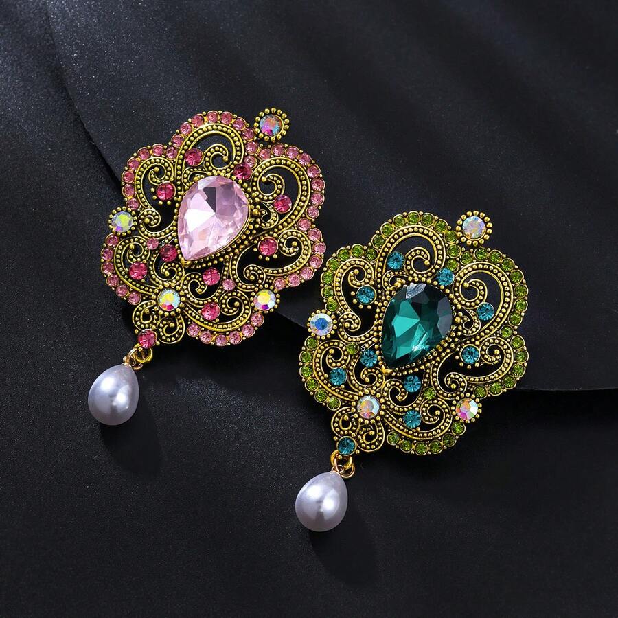 1pc Vintage Elegant Court Style Faux Pearl Pendant Zinc Alloy Brooch, Suitable For Women's Wedding, Banquet, Party Wear, Dress, Suit, Coat Accessory, Holiday Gift