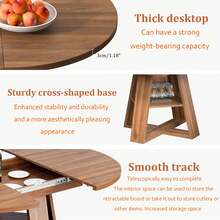Modern Extendable Oval Dining Table 43.3"-59" Convertible Round Table With Removable Leaves Storage Shelf Wood Base Space Saving Furniture For Living Room Kitchen Area, Walnut - Multicolor - View 3