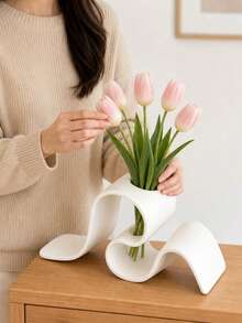 2/1pc Creative Ribbon-Shaped Dried Flower Holder, Minimalist Decorative Vase, Curved Vase Ornament. Unique Geometric Tabletop Decor (Fresh Flowers Not Included). Suitable For Home, Office, Living Room Decoration And Wedding Arrangement. - Multi-color - View 10