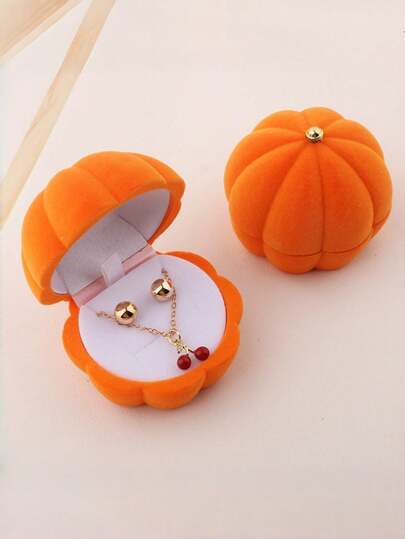 Pumpkin Velvet Jewelry Box - Gift Box, Storage Box And Display Container, Suitable For Wedding Rings And Earrings; Perfect For Jewelry And Accessories, Ideal For Halloween And Other Holidays