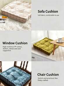 Solid Color Square Tie-On Chair Cushion, Thickened Pleated Filled Seat Pad, Soft Velvet Non-Slip Dining Chair Pad, Suitable For Home Kitchen Office - Multicolor - View 7
