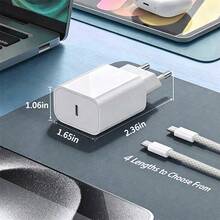 1 Set PD 20W Fast Charging EU Charger Kit, Compatible With IPhone 17/16/15/Pro/Pro Max, Type-C Wall Charger With Type C To USB C Fast Charging Cable, Portable USB-C Adapter Suitable For Samsung Galaxy S26-S20 - EU C Type Plug(220-240V) - View 5