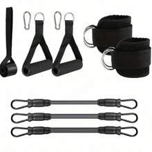 Fitness Cable Machine Attachments Kit, Tricep Rope, Exercise Handles, Ankle Cuffs, Door Anchor, Carabiner Clips For Gym Training - Black - View 2