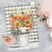 2/4/48pcs Autumn Series Iron Bucket Sunflower Pumpkin Pattern Printed Kitchen Towels - Super Soft, Highly Absorbent Polyester Tableware And Hand Towels, Perfect For Holiday Decor, Kitchen Decor, Party Decor. - Multicolor - View 8