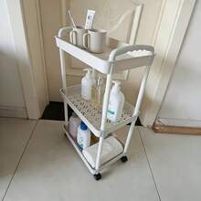 Three-Layer Pulley Mobile Storage Cart - Easy-Assembling Plastic Storage Rack For Bathrooms, Kitchens, RVs, Offices And Workshops, Featuring 3 Hanging Baskets And 3 Layers Of Shelves, Saving Space - View 3